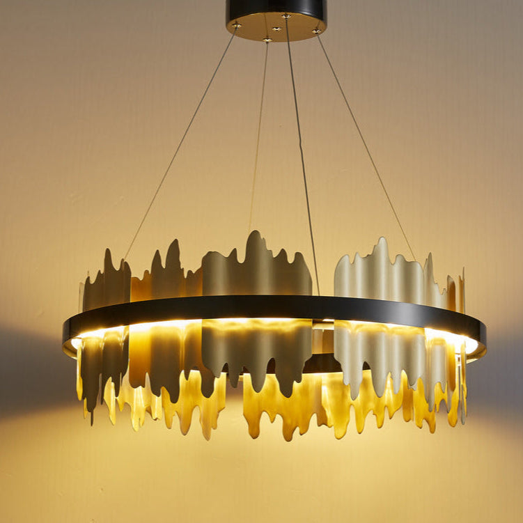 Solara Chandelier — sculptural brushed gold modern chandelier, 60cm statement lighting.