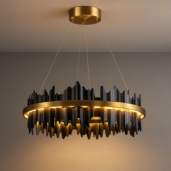 Solara Chandelier — sculptural gold statement lighting for luxury interiors